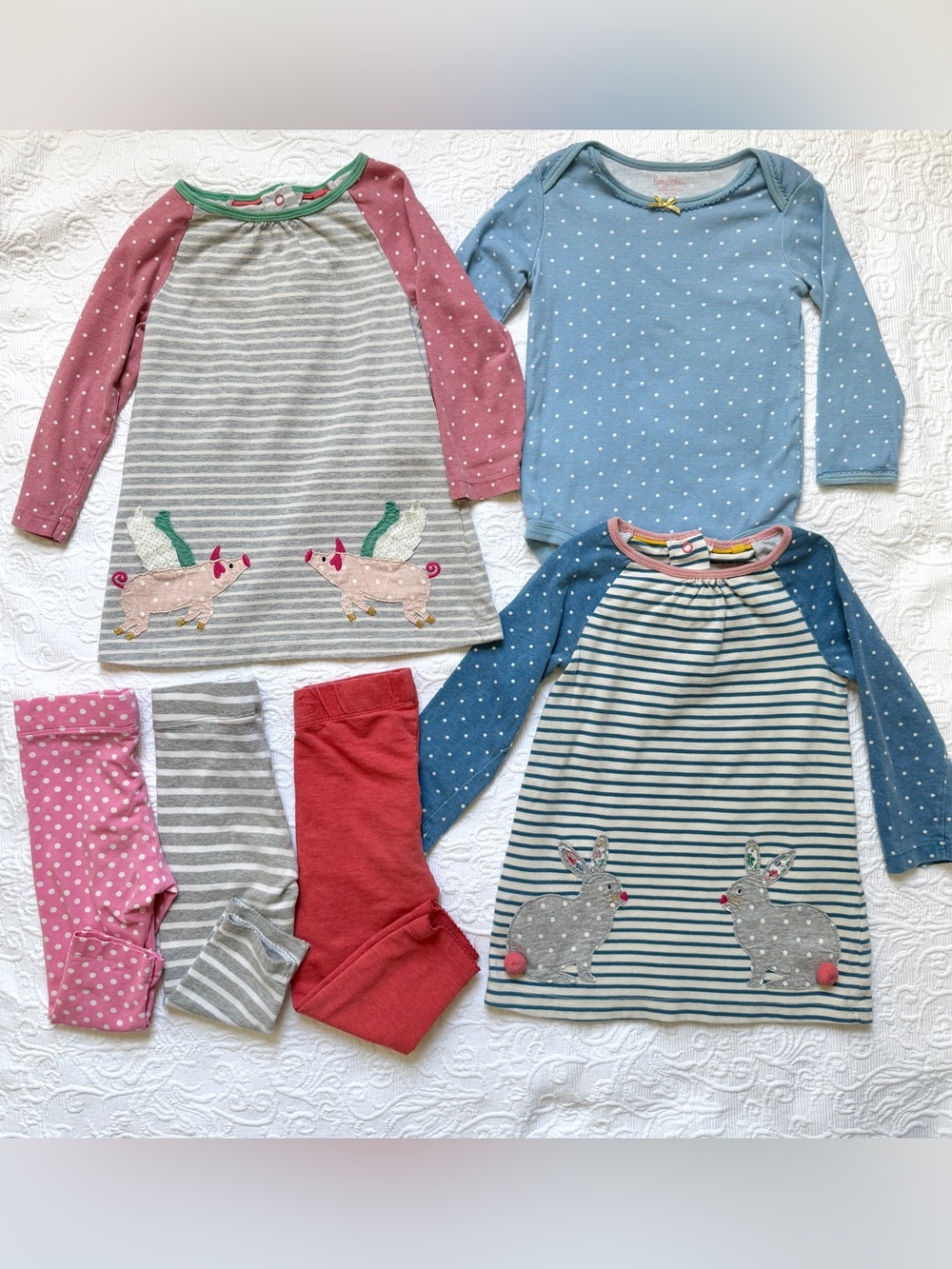 🐇18-24🐖 Mini Boden Baby Girls Stripe Polka Dot Mix & Match Tunic Dress Leggings